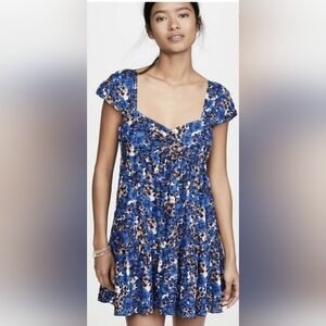 FREE PEOPLE PATTERN PLAY MINI BLUE FLORAL DRESS COOL COMBO. SIZE LARGE.